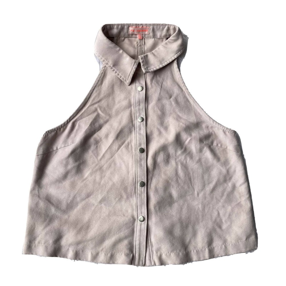 Re:named Vest Sz S Cornsilk Color Beige Top Button Up Collared Tie Lace Up Back